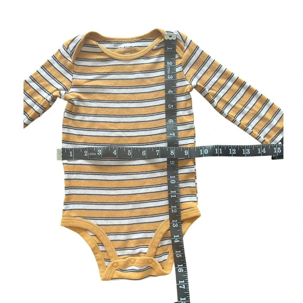 Carters Just One You Baby Mustard Yellow Striped Long Sleeve Bodysuit 12M (0953)